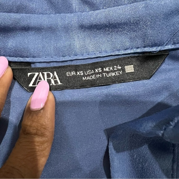 ZARA WOMAN FW21 INDIGO Blue SATIN EFFECT Wrap Style Mini DRESS Size XS - Picture 3 of 10